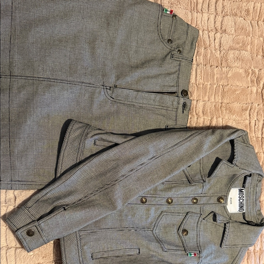 Moschino Gray Checkered Jacket and Skirt